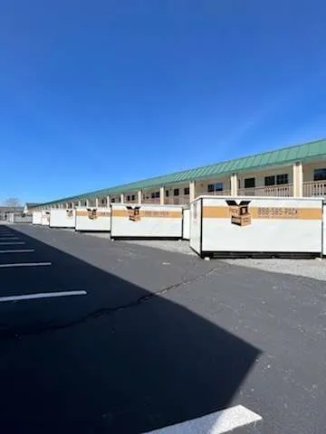 Pack N Store containers lined up at a commercial property
