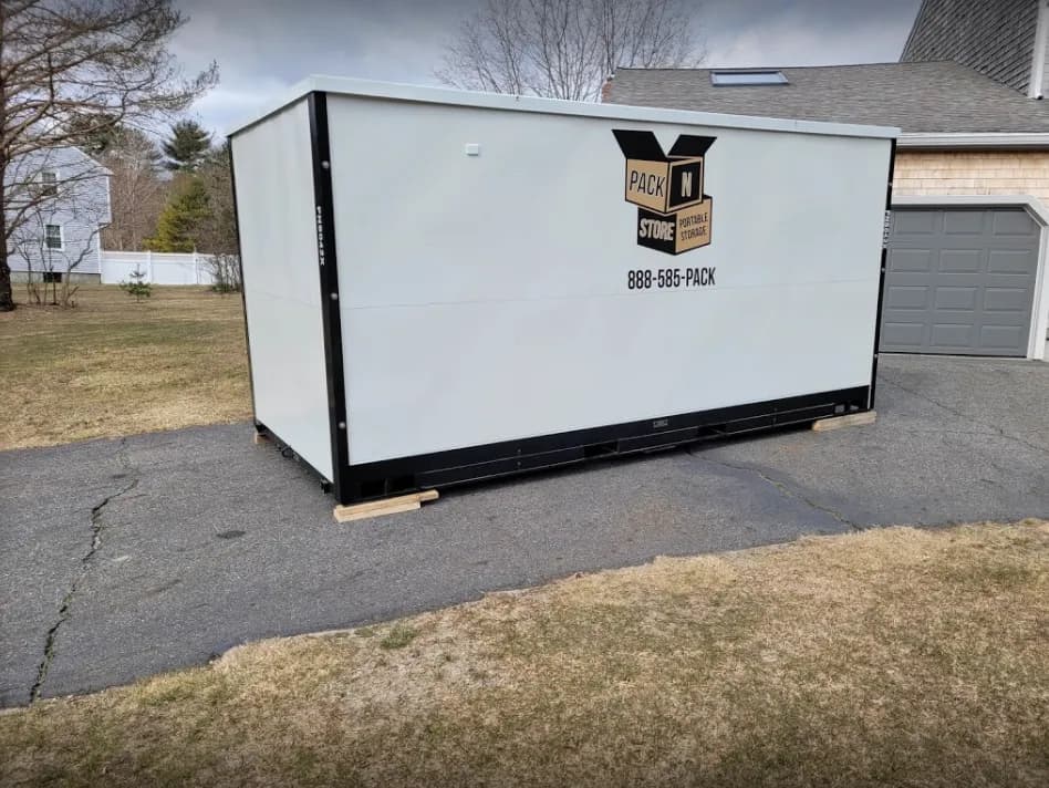 Pack N Store container placed on a residential driveway